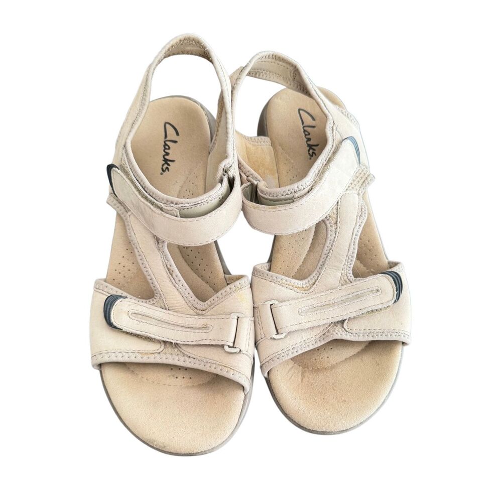 Clarks Saylie Jade Beige Leather Sport Sandals sz 8.5